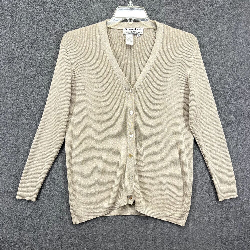 JOSEPH A Qu'est-Cequec'Est Silk Cardigan‎ Womens 1X beige Metallic Thread Nacar